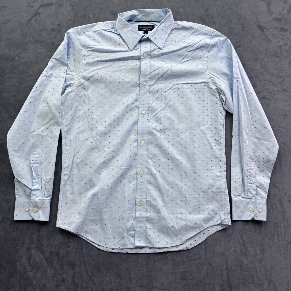 Banana Republic Mens Light Blue Micro Dot Non-Iron Slim Fit Button Down Shirt M